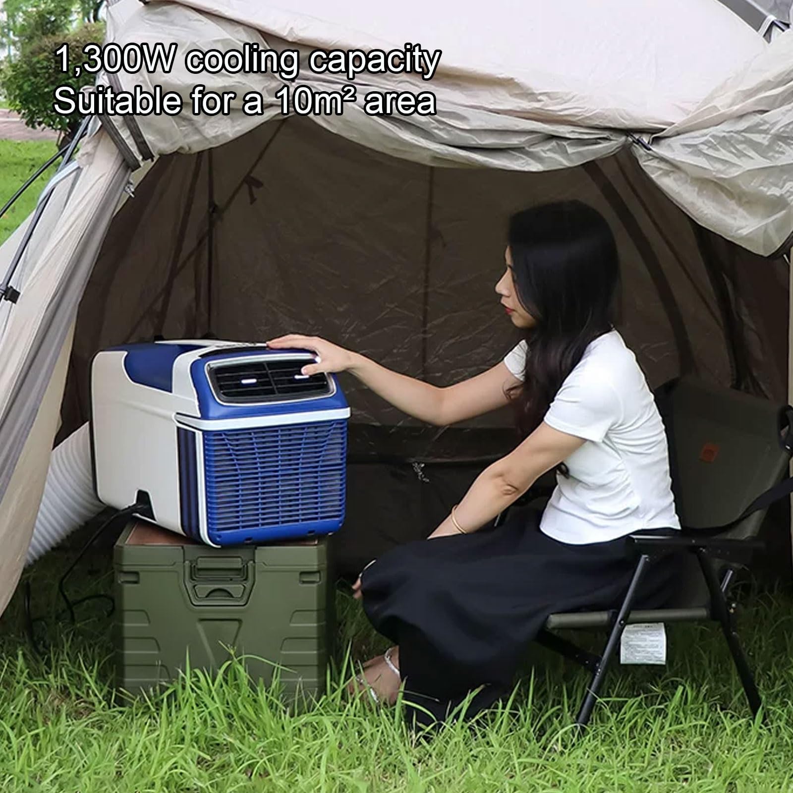 220-240V Condizionatore Casa Portatile, 4436 BTU, Raffreddamento 1300 W | Senza Scarico Delll'Acqua 4 Livelli di Velocità Risparmio Energetico Climatizzatore Campeggio per Soggiorno Ufficio Camper