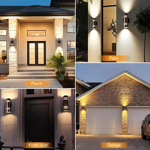 Miniatura 8 de wowlite Paquete de 2 luces para exteriores del atardecer al amanecer, modernas luces de pared para exteriores con certificación ETL, luces
