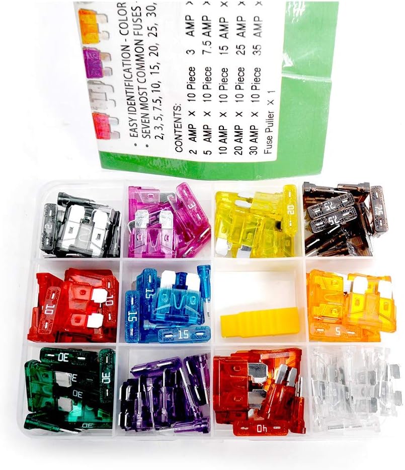 Crаzу Clеаrаnсе HICKS 100pcs Assorted Standard Auto Car Truck Blade Fuses Set- 2A 3A 5A 7.5A 10A 15A 20A 25A 30A 35A-ATC/APR/ATO+ATM Automotive Replacement Fuse Assortment Kit w/A Puller for Boat,RV,SUV