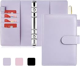 A6 Binder, 6 Rings Budget Planner, PU Leather Budget Binder with Press Button, Mini Binder for A6 Envelope Budget and Binder Pouch Transparent (Baby Purple)