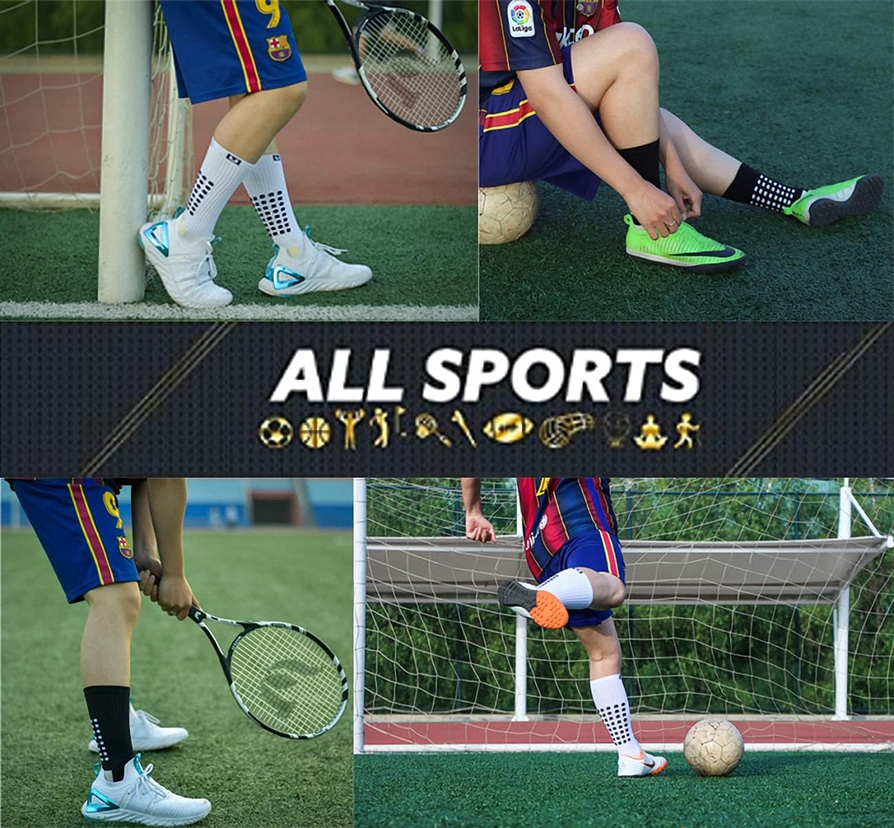 Ulalaza Unisex Anti Slip Sports Thicken Cushion Soccer Socks Non Skid Grippy Traction for Football Basketball Sports