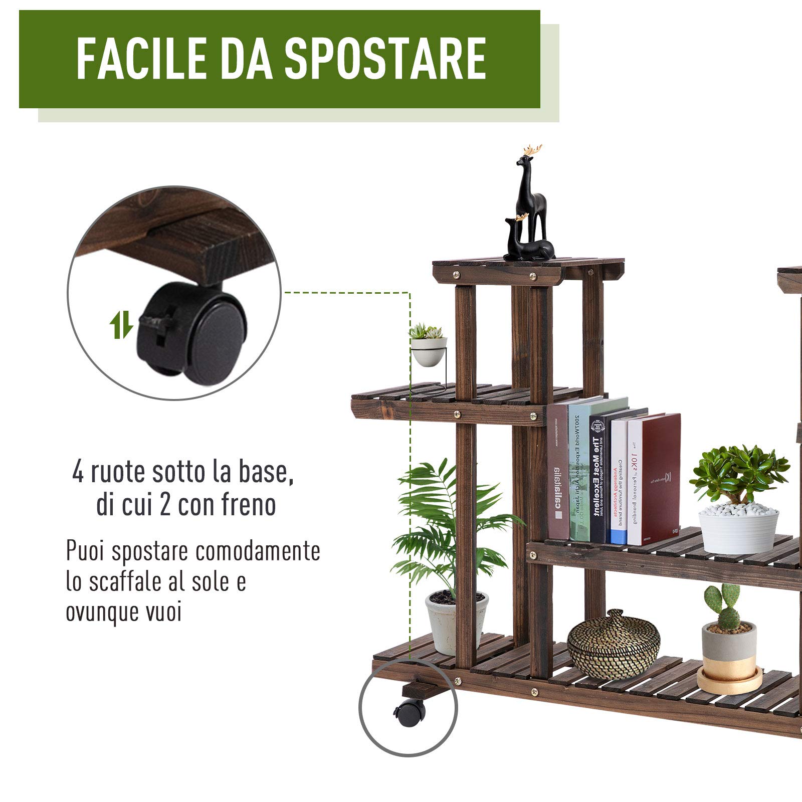 Outsunny Porta Piante da Esterno Scaffale Portafiori 123.5 x 33 x 80cm