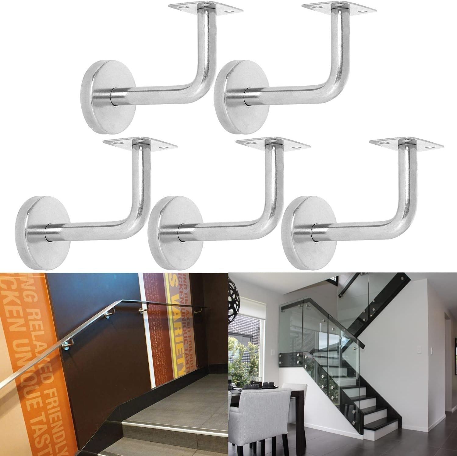 5 Stück Handlaufhalter Edelstahl, Handlaufhalter Handlaufträger, 60x80mm Geländerhalter Handlaufhalter für Flache Treppenhandläufe, Innenwand, Korridor und Holz Geländer