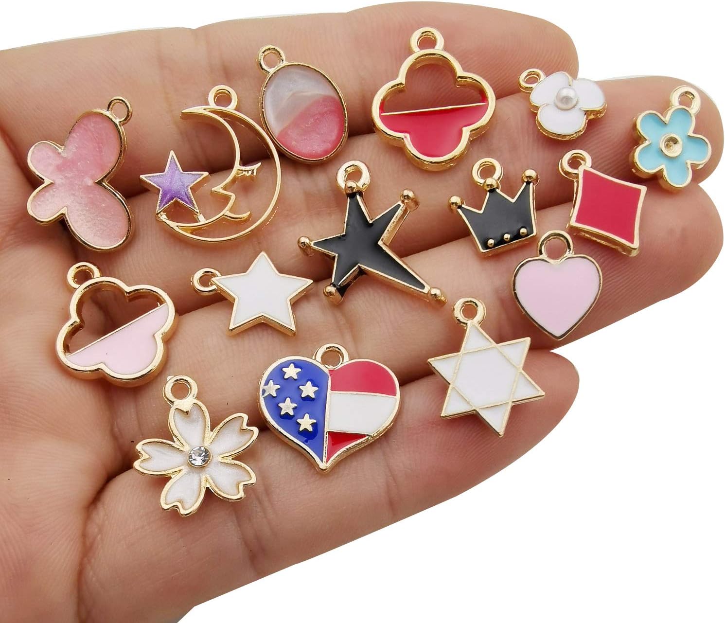 iloveDIYbeads 60pcs Mixed Assorted Gold Plated Enamel Animals Fruit Moon Star Dainty Dangle Charm Pendant for DIY Jewelry Making Necklace Bracelet Earring DIY Jewelry Accessories Charms (M330)