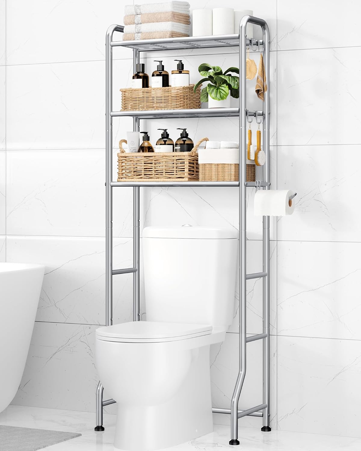 Kitsure Over Toilet Storage Rack, 63.2" H Space-Saving, Holder & Hooks image 3