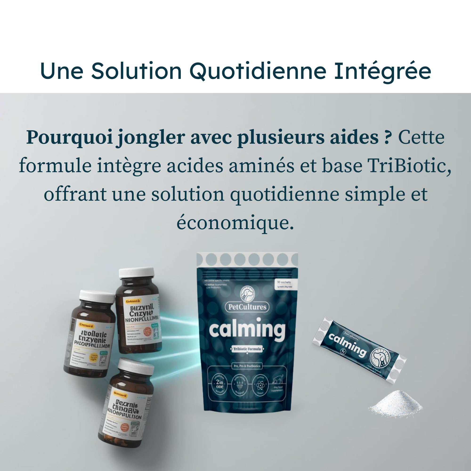 PetCultures Supplément Calmant Tribiotique – L-Tryptophane & L-Théanine, Probiotiques, Prébiotiques et Postbiotiques (30)
