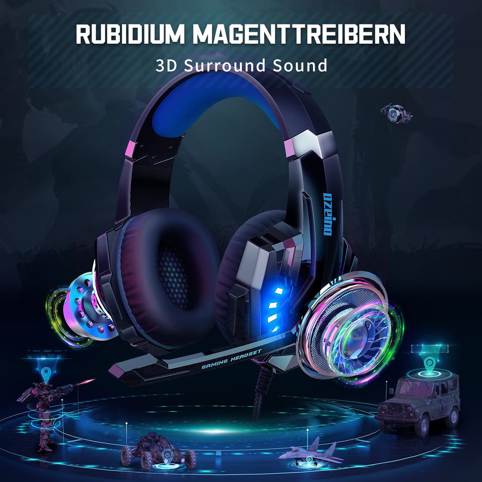 Ozeino Auriculares para Videojuegos para PS4 PS5 3D Surround Sound Cancelling Auriculares con micrófono para PC Xbox One Switch con luz LED