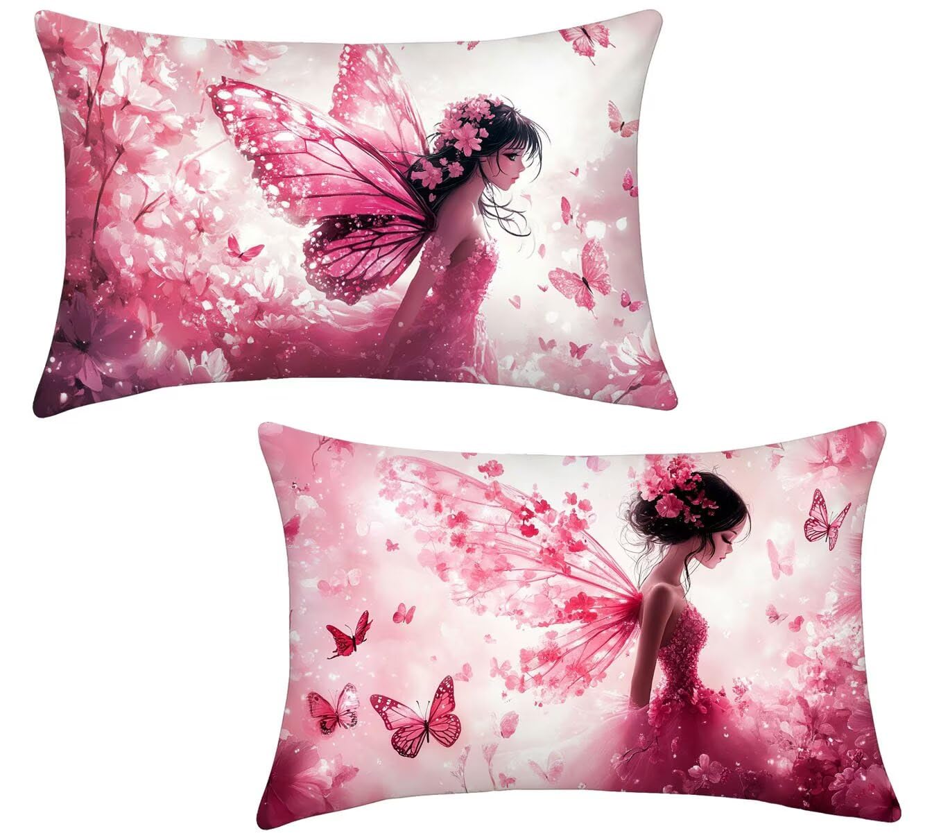Lot de 2 housses de coussin extérieur rose 50x70 cm en lin imperméable pour canapé de jardin x-248