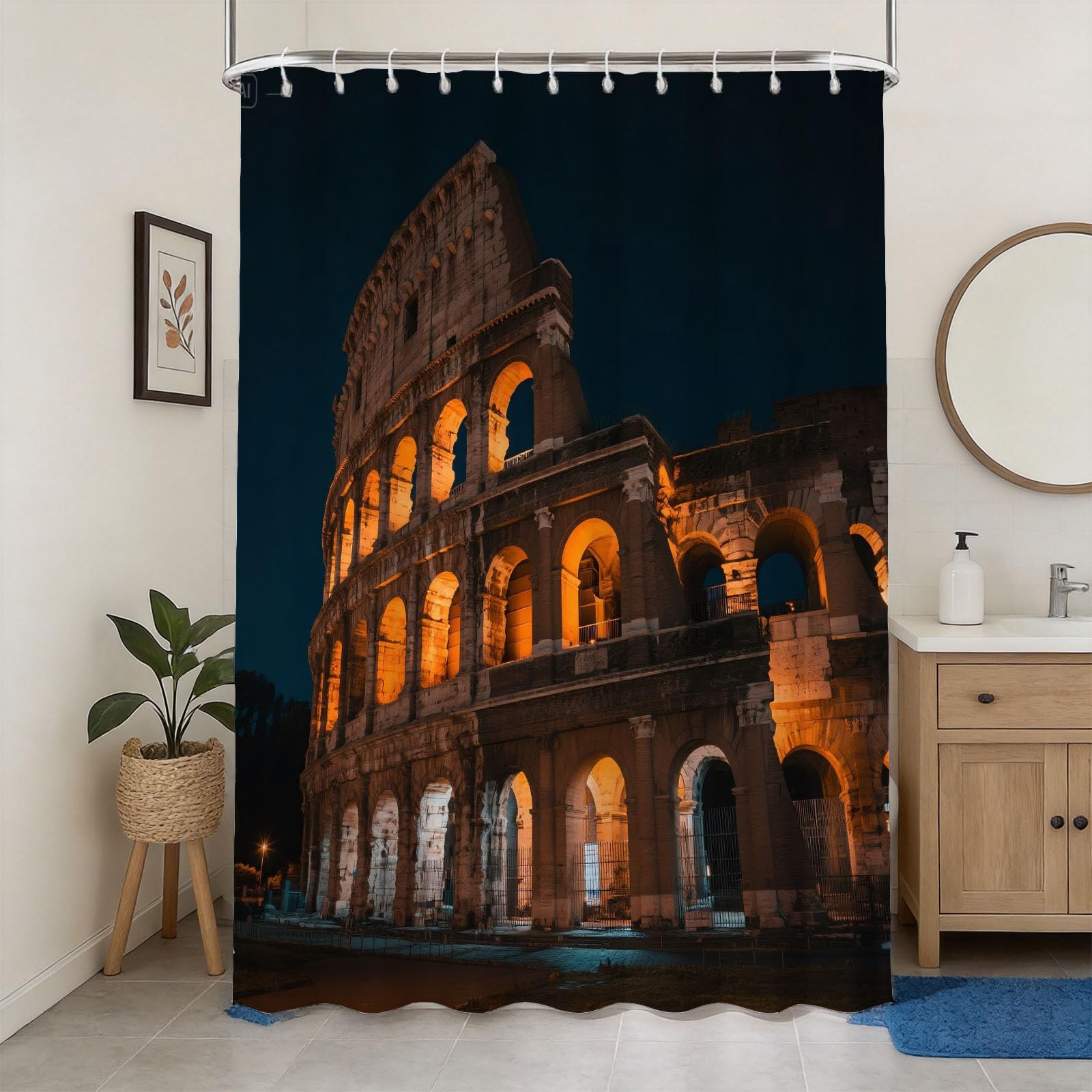 Hongduo 3D Colosseum Shower Curtain for Stalls Bathtubs Chic Bathroom Decor Shower Curtain Set Polyester Fabric Waterproof 180x200cm/71X79 Inch with Hooks