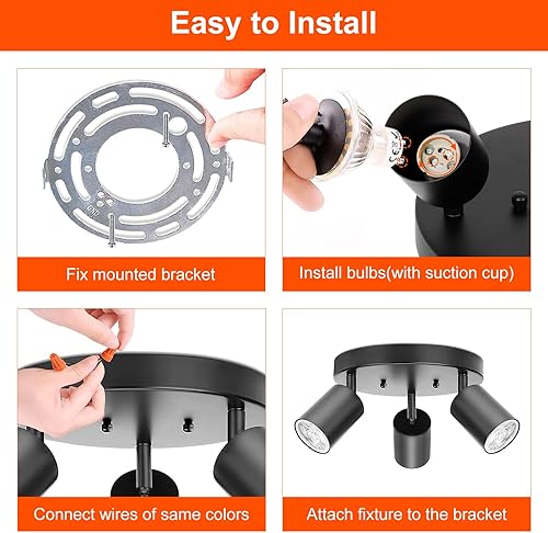 Miniatura 7 de Ketom Foco de techo de 3 luces, kit de iluminación de pista redonda ajustable, GU10 de montaje empotrado, lámpara de pared direccional para cocina,