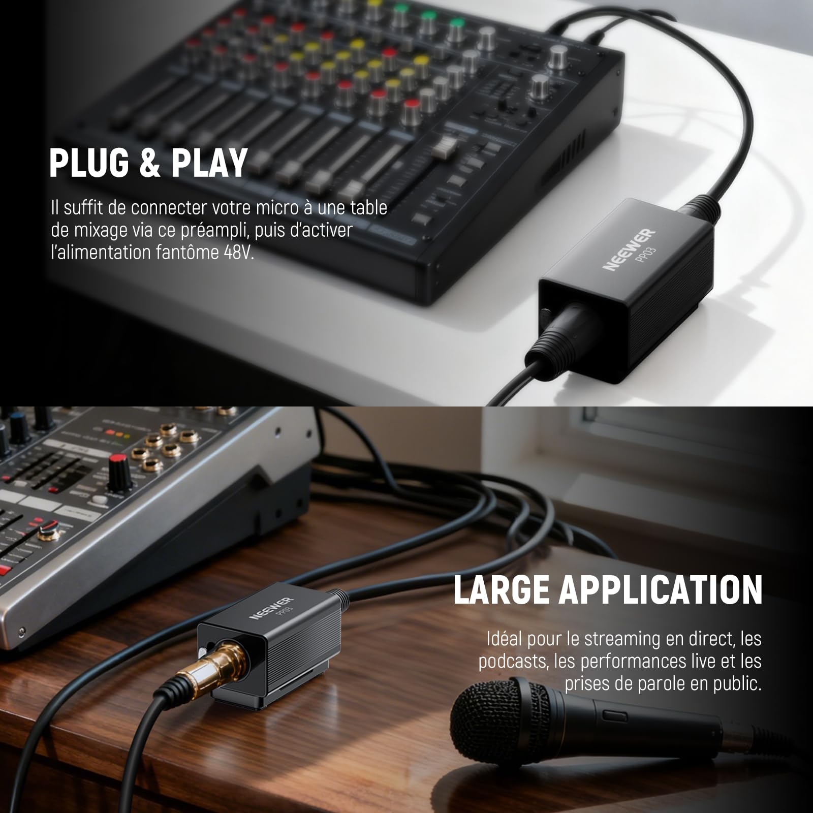 NEEWER Préampli de Microphone, activateur de Micro XLR avec Gain Ultra Propre de 25 DB pour micros dynamiques et Rubans compatibles avec Shure SM7B SM57 SM58 pour Performance en Direct,PP03