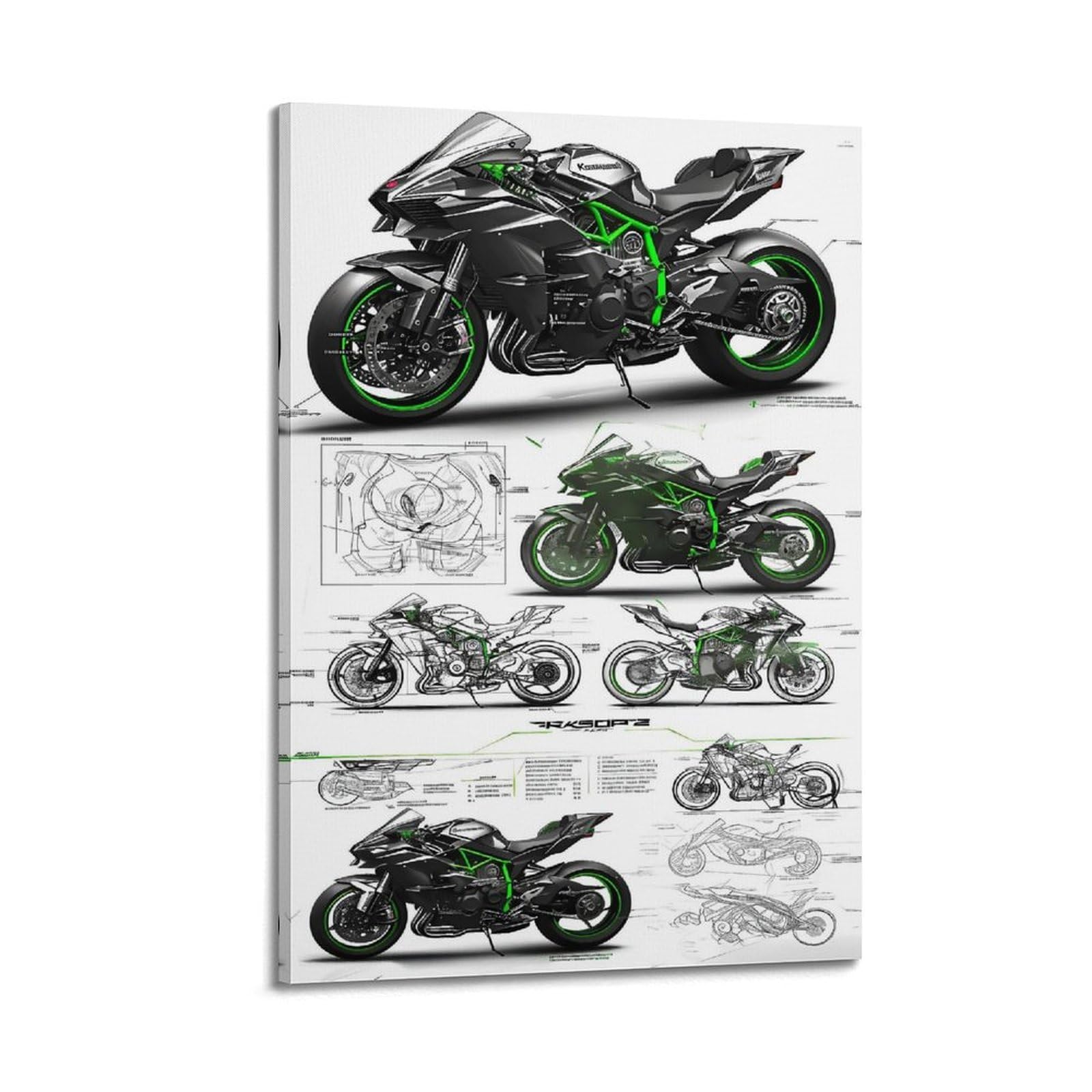 GTTHOK Racing Motorcycle Poster H2R Motorbike Decorative Painting Canvas Art Picture 12x18inch(30x45cm)