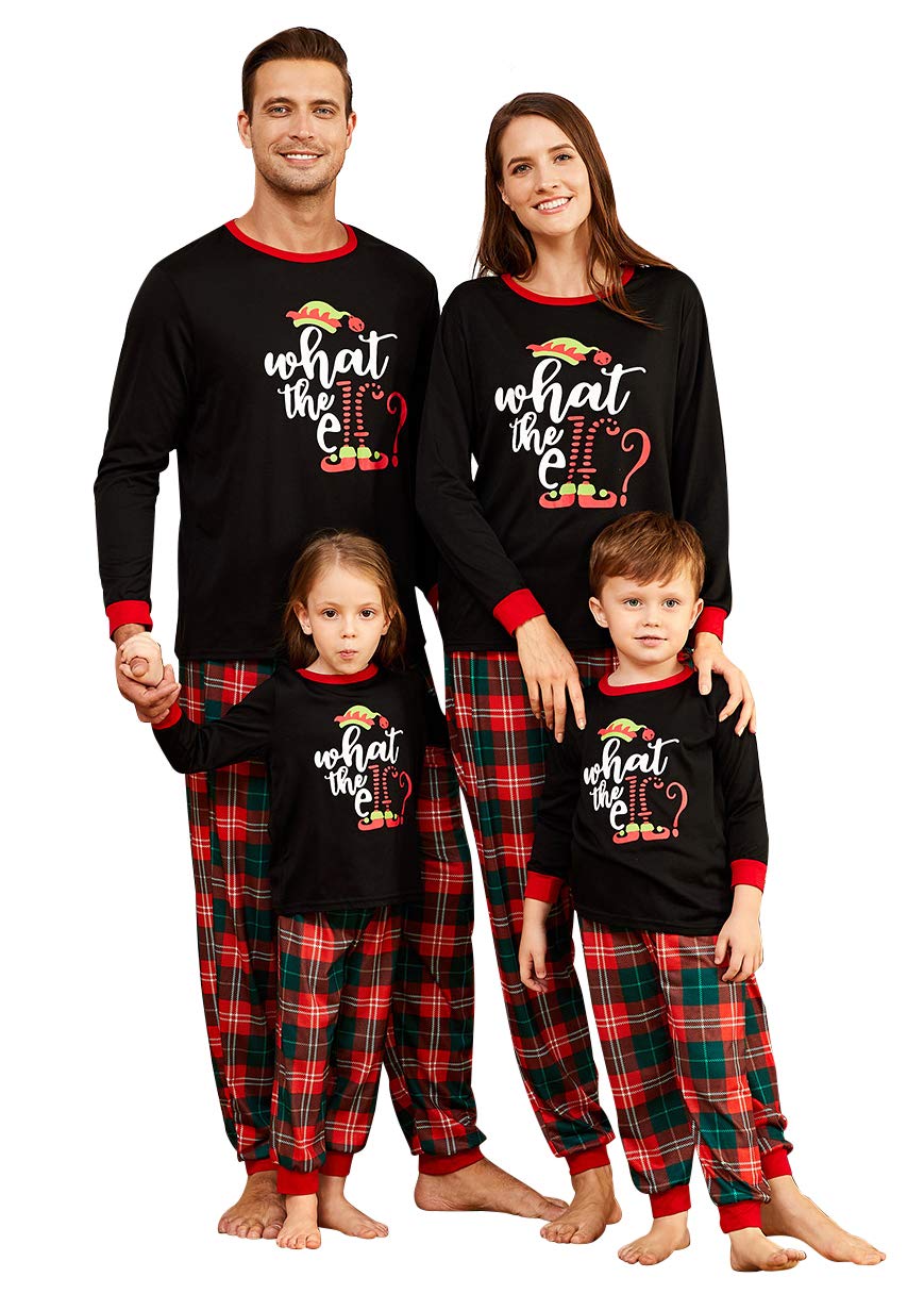 IFFEI Matching Family Pajamas Sets Christmas PJ's Letter Print Top and Plaid Bottom Sleepwear Jammies with Pockets