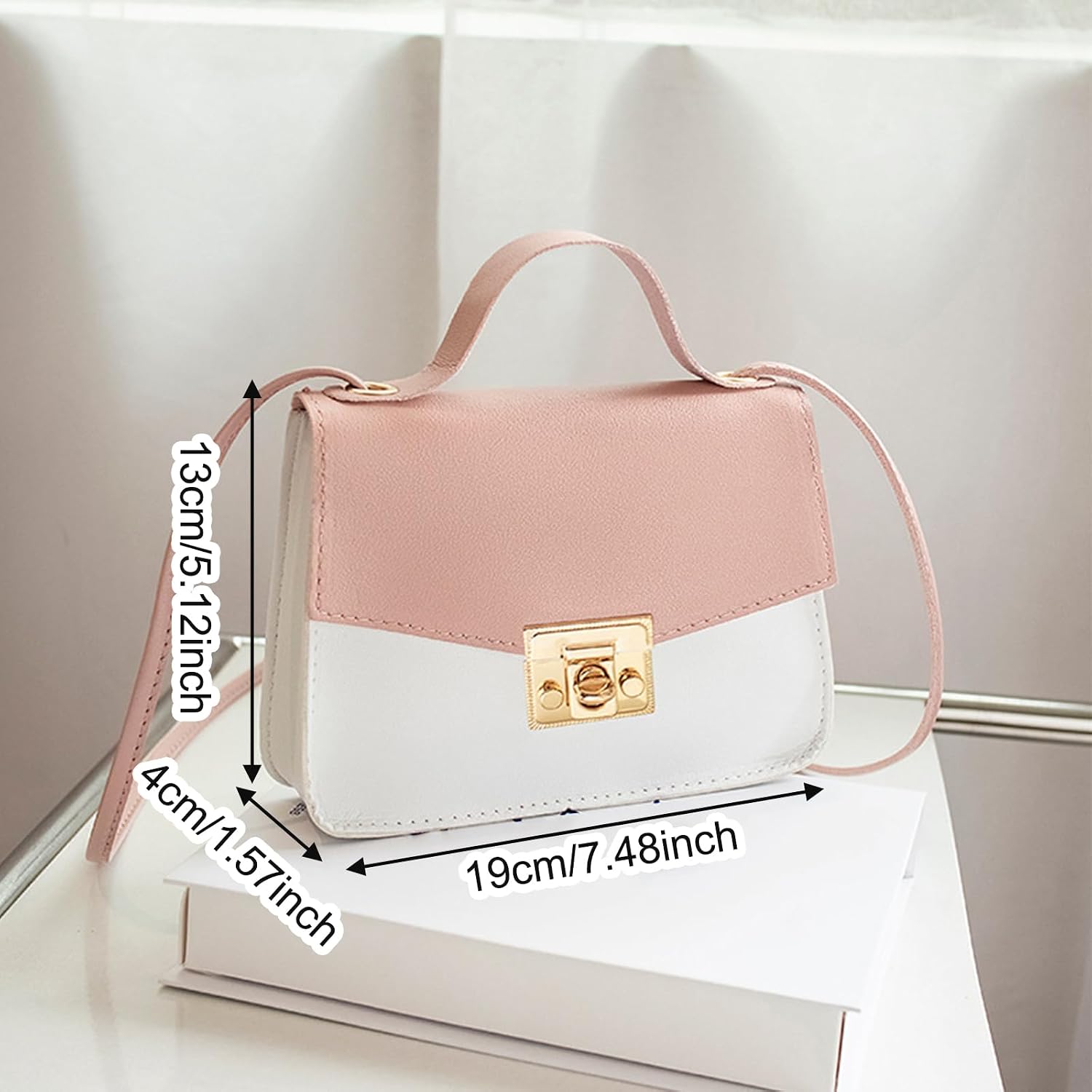 Mini Crossbody Bag, Girls Shoulder Bag, Cross Body Bag for Girls, Cute Pink Little Girls Handbag with Brooch Pins and Shoulder Strap for Girls Children Women (19 * 4 * 13cm), Pink-white, image 4