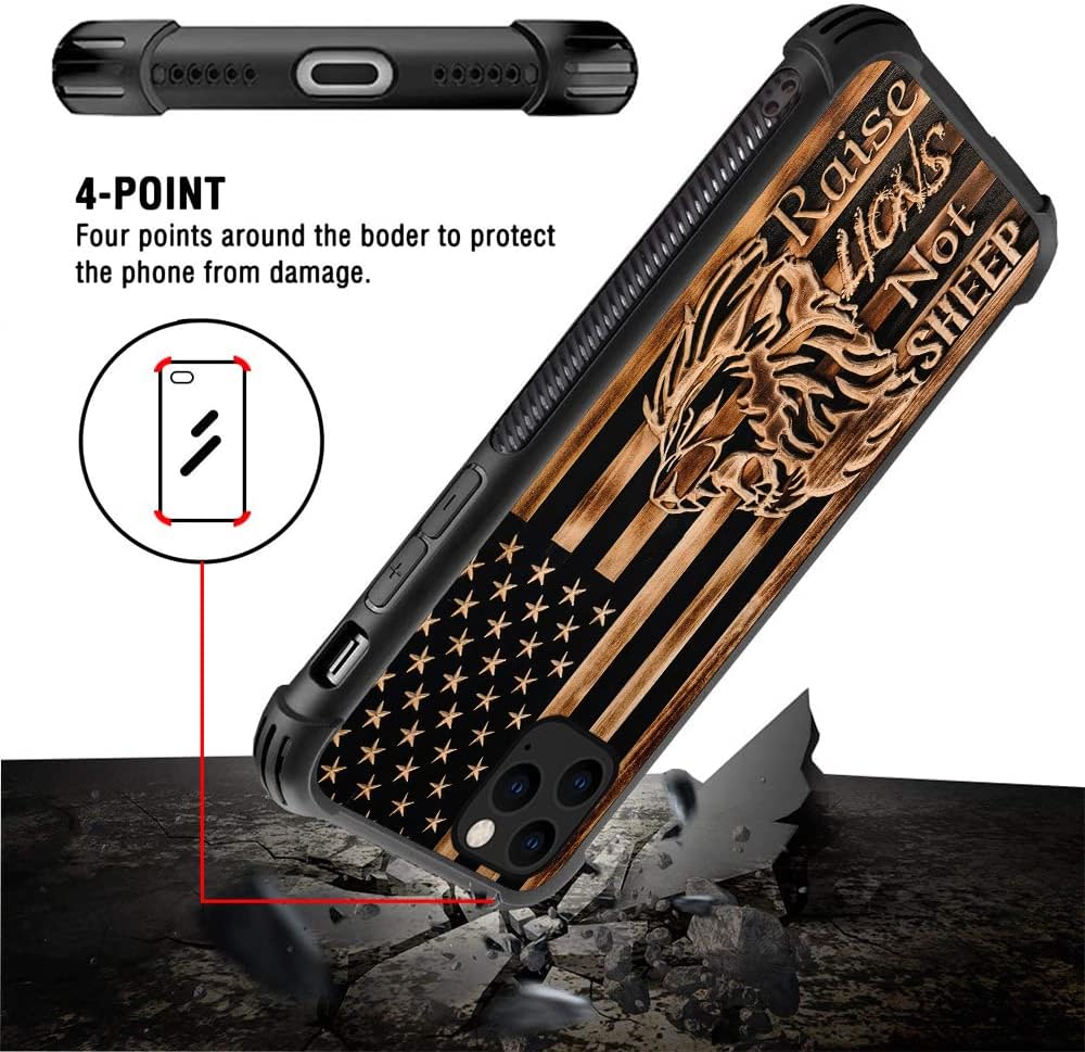 Case Compatible with iPhone 11 Pro Max,Cases for Women Gifts,Raise Lion Not Sheep Wooden American Flag image 4
