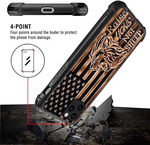 Miniatura 4 de TnXee Funda compatible con iPhone 12, funda de madera con diseño de bandera estadounidense con diseño de bandera estadounidense para iPhone 12 Pro,