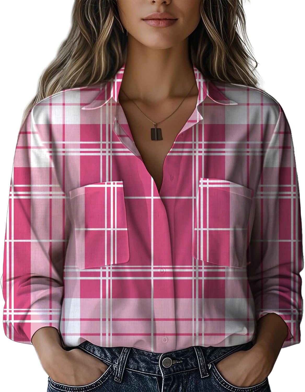 Long Sleeve Shirts for Women Casual Retro V Neck Baggy Dressy Gauze Office Work Beach Top with Pocket