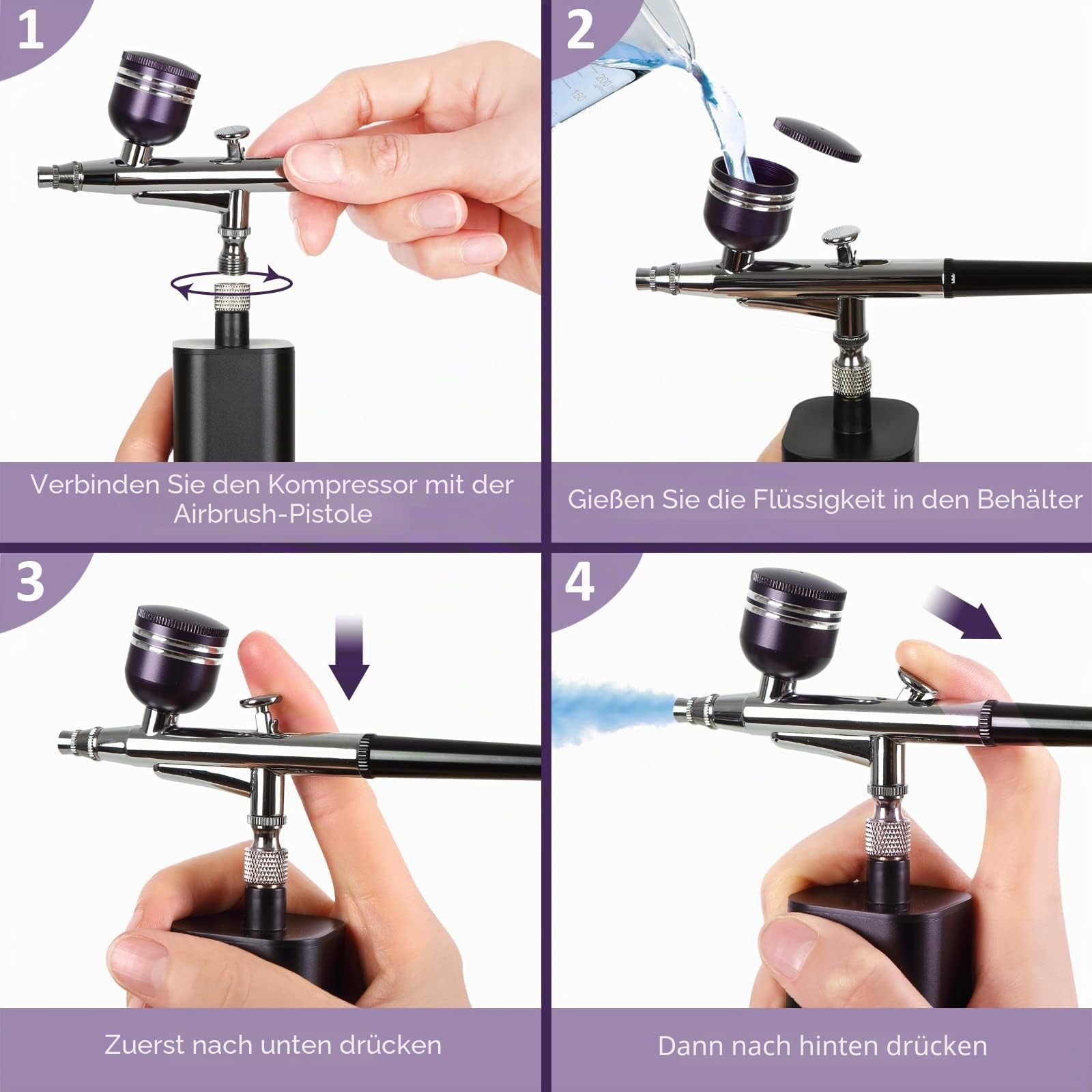 Airbrush Multi-Purpose Tragbares Kabelloses Airbrush Set, 32PSI Wiederaufladbares Manuelles Airbrush Set für Make-up, Tortendekoration, Färbemuster, Nagelkunst, Tattoos (1)