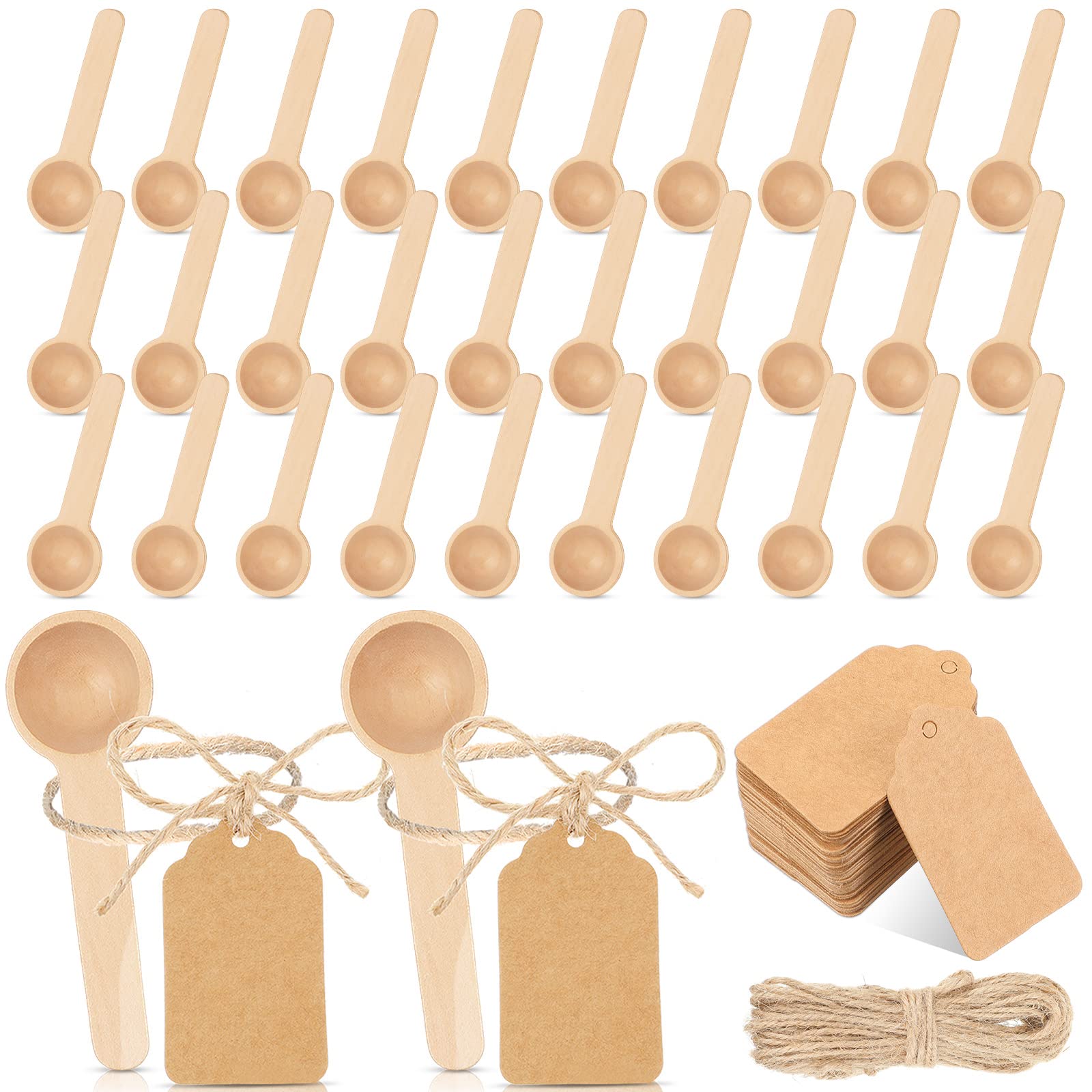 Buy 30 Pcs Mini Wooden Spoons and 30 Pcs Gift Tags with Twine 3 Inch