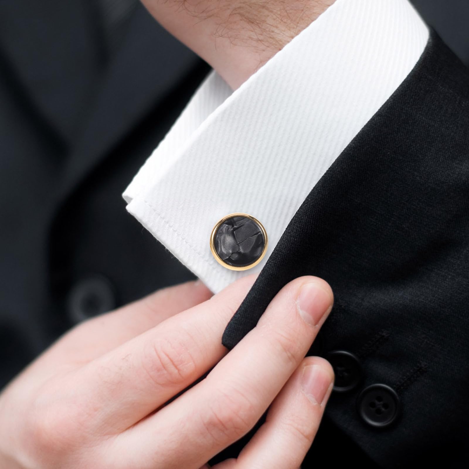 1 set di gemelli da uomo e bottoni da smoking: 1 paio di gemelli con 6 bottoni abbinati, accessori da smoking con intarsio in conchiglia per matrimoni o eventi, eleganti