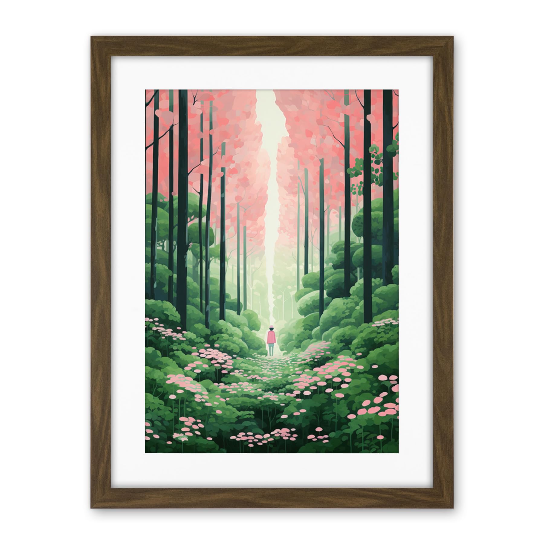Artery8 Mount Yoshino Cherry Blossom Tree Forest Bright Artwork Baby Pink Green Walk in Nature Trail Artwork Framed Wall Art Print 18X24 Inch
