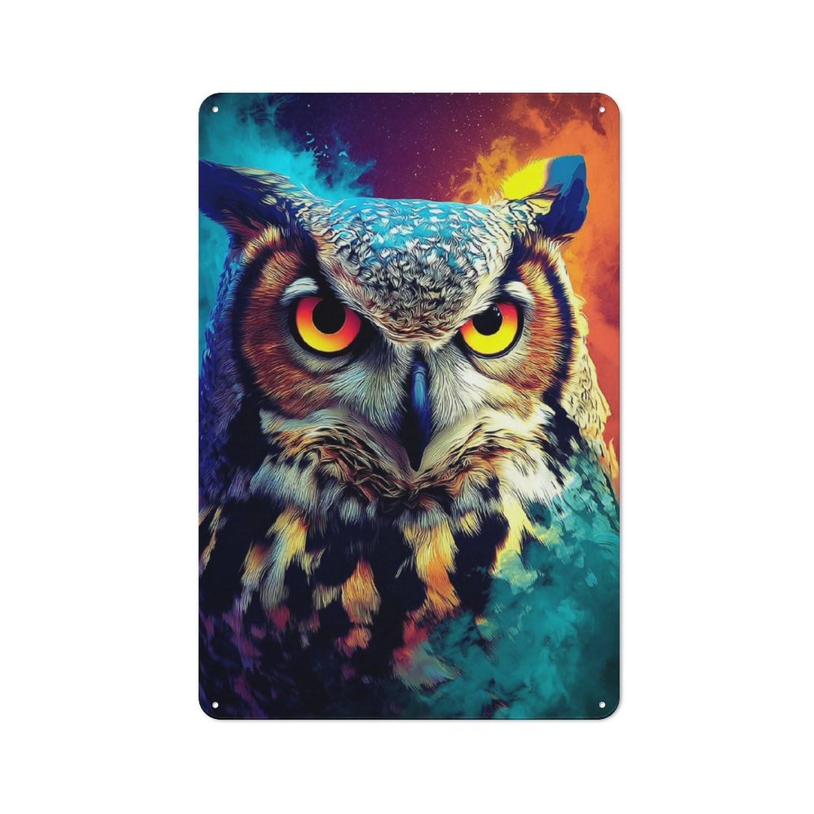 Junmoney Colorful Owl Portrait Metal Wall Sign 30X20cm Featuring For Home Bar Wall, New Home Wall Decor For Hosts Who Enjoy Retro Interiors