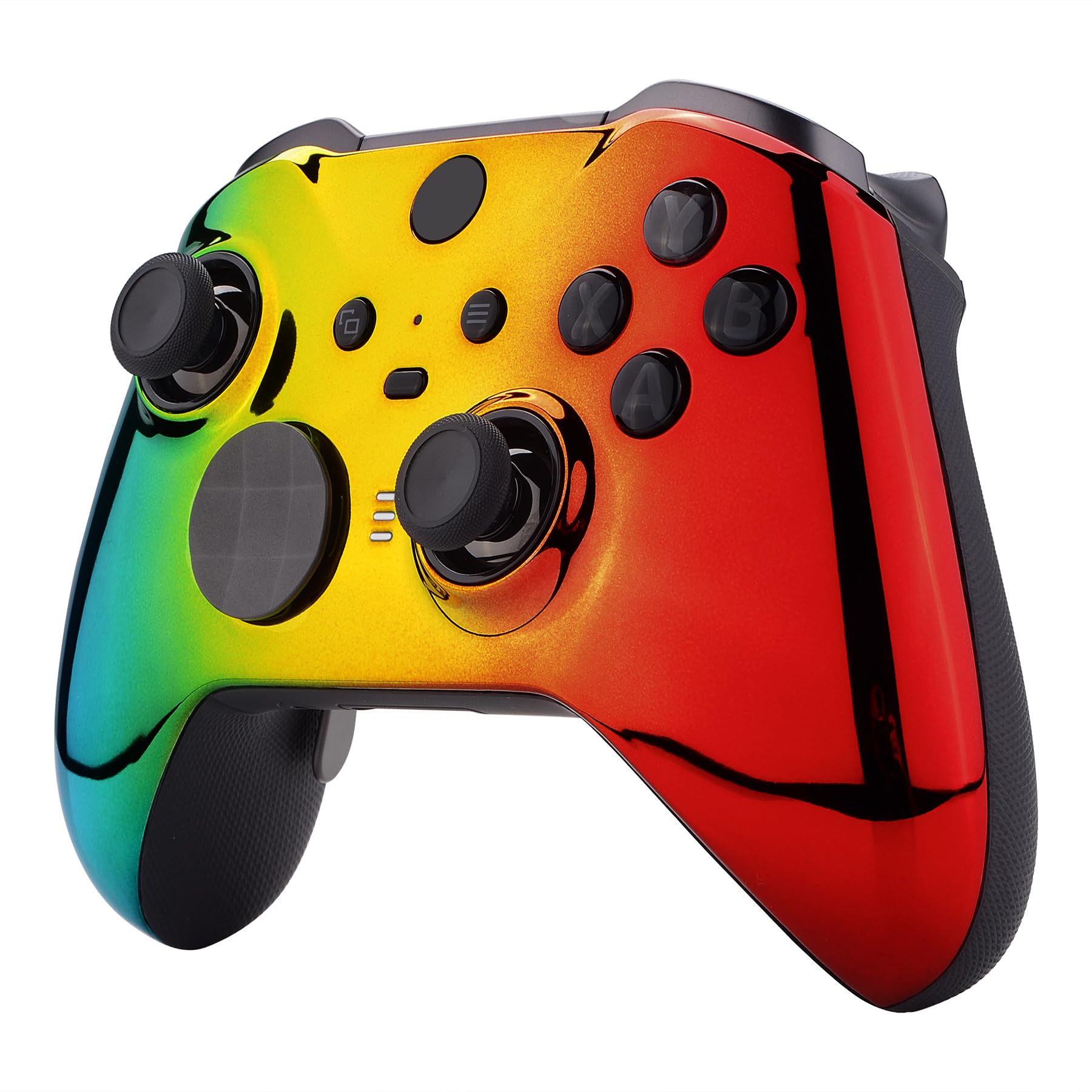 eXtremeRate Coque Avant de Remplacement pour Xbox One Elite Series 2 Manette, Coque Avant Customisé avec Anneaux pour Xbox One Elite Series 2 Manette, Modèle 1797, Chromé Cyan Doré Rouge
