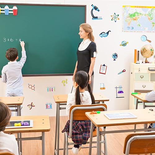 Miniatura 4 de OLYCRAFT 23 calcomanías de pared de elementos científicos con patrón de suministros de ciencia y laboratorio, calcomanías de PVC para decoración de