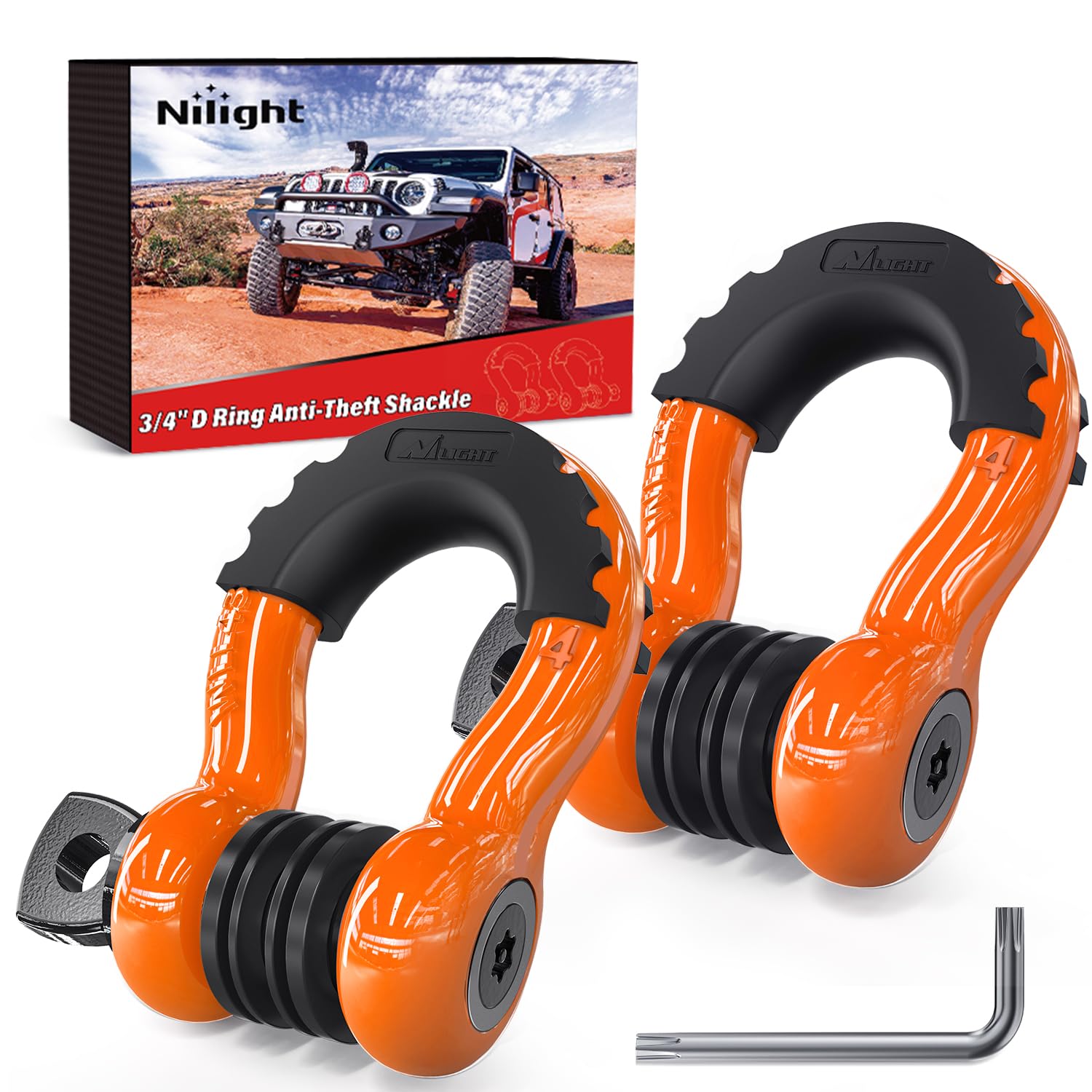 Nilight 2 Pack 3/4" D-Ring Anti-Theft Shackle Tow Hook for Truck SUV UTV