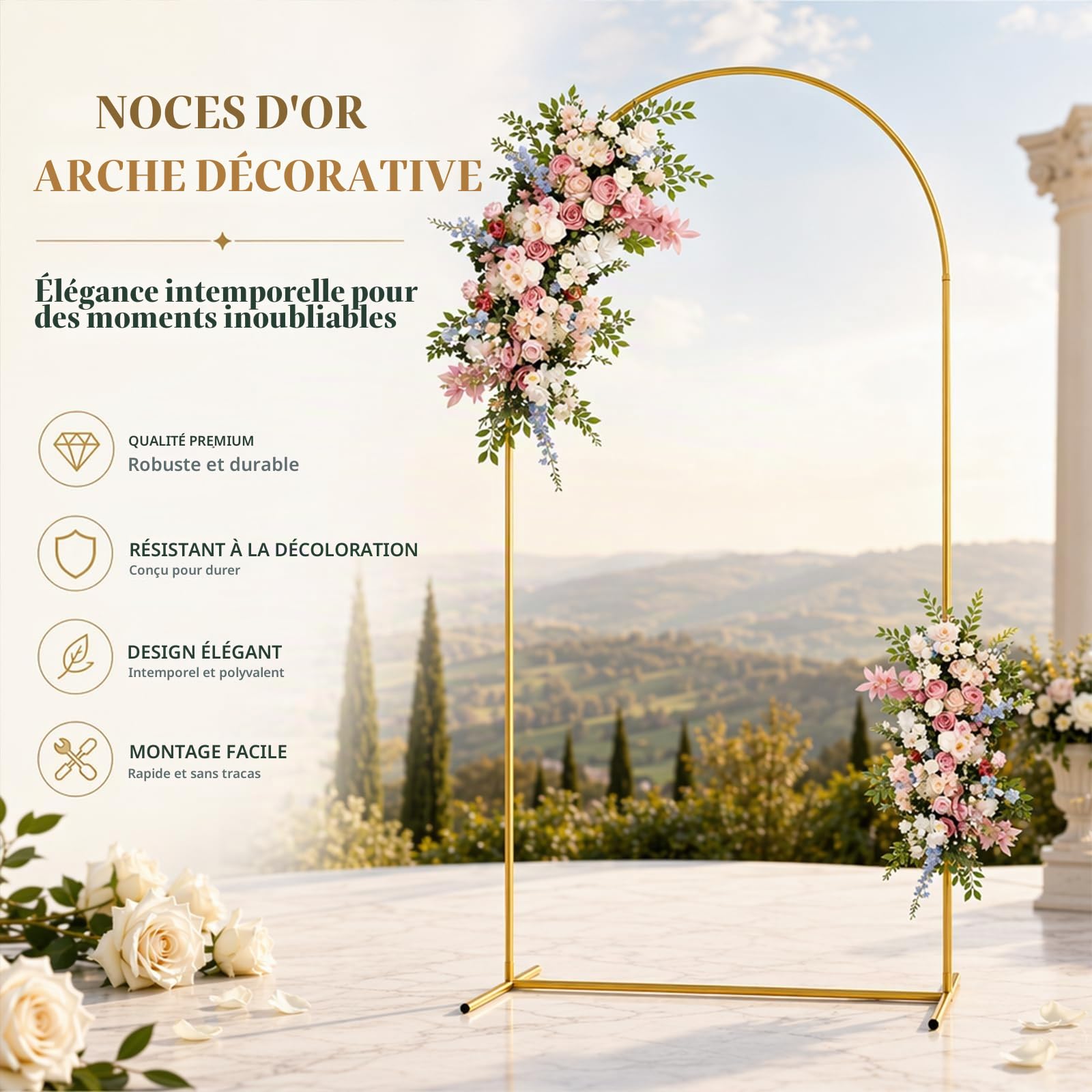 Arche de Mariage,180x80cm – Support d’arrière-Plan pour Mariages et fêtes | Idéal pour mariages, anniversaires, remises de diplômes, fêtes, Stable et élégant