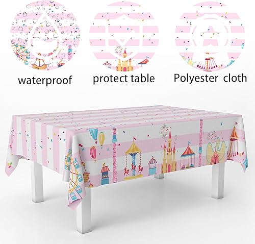 Miniatura 3 de Mantel de fiesta temática de circo rosa para carnaval, suministros para baby shower, niña, princesa, fiesta de cumpleaños, día de palomitas de maíz,