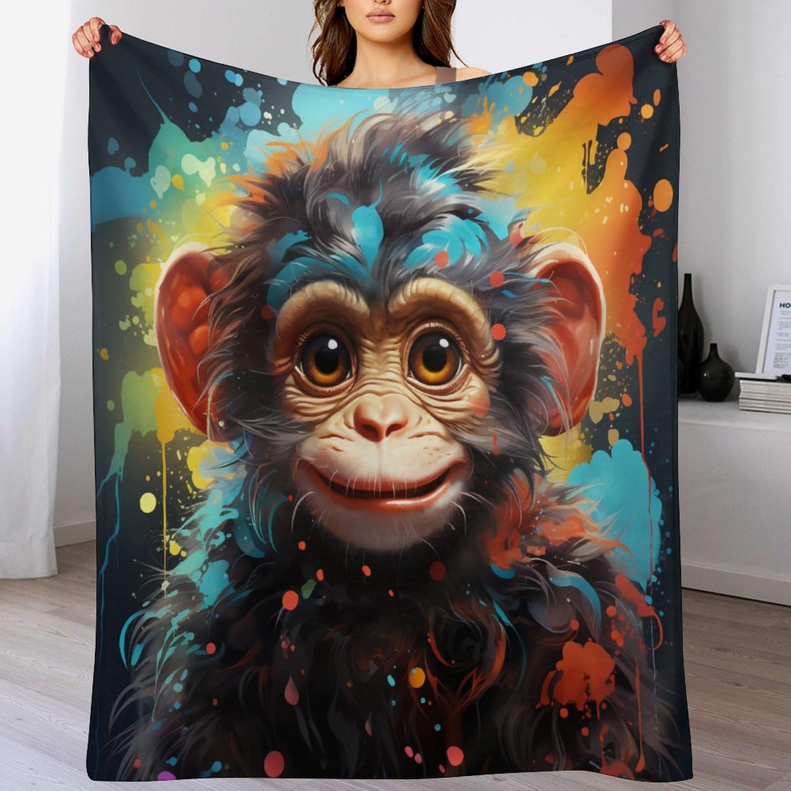 Manta de mono mullida para tardes de sofá y película, manta de franela grande de 180x200 cm
