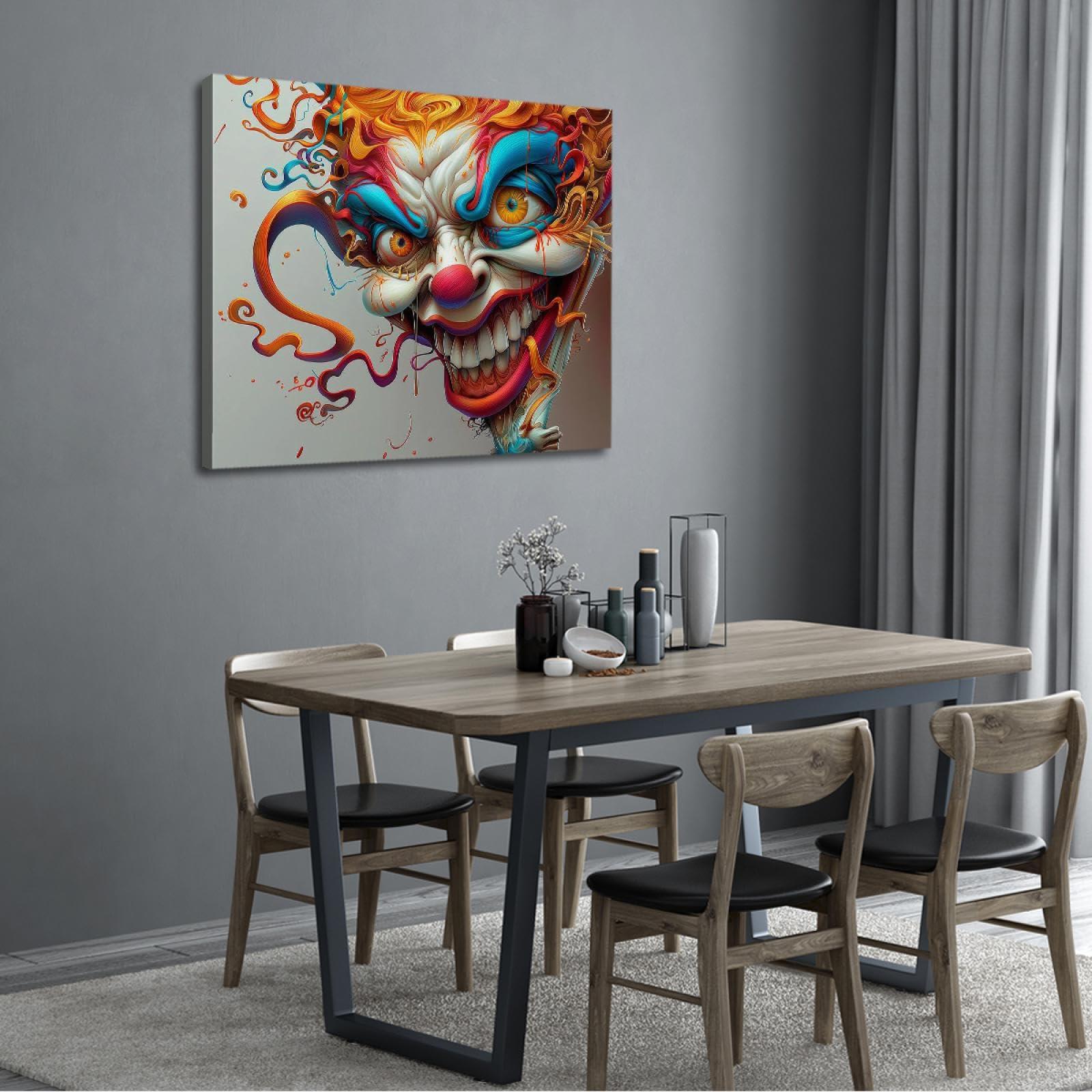 Via Vela Halloween Art Impression sur toile Dessin animé Anime Aquarelle Abstrait Amusant Personnage Visage Portrait Affiche Art Mural pour Salon Décoration Maison 90x115cm Cadre intérieur