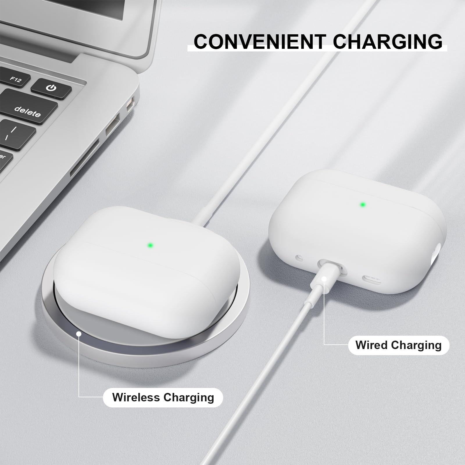 Compatible con Airpods Pro 2 (2022), Anti-rasguños Ultradelgada Fundas Protectora de Silicona para AirPods Pro 2.ª Generación, LED Visible Frontal (Blanco) — view 7