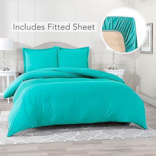 Miniatura 2 de Urban Bedding Juego de funda de edredón con sábana bajera de 4 piezas, suave doble 100% algodón egipcio, funda de edredón con cierre de cremallera,