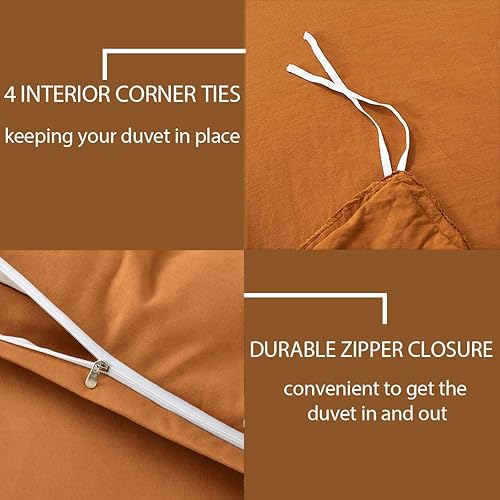 Miniatura 5 de PALAKANA Juego de funda de edredón tamaño King, 3 piezas, 100% algodón lavado, transpirable, duradero, suave, cómodo, juego de ropa de cama sólido