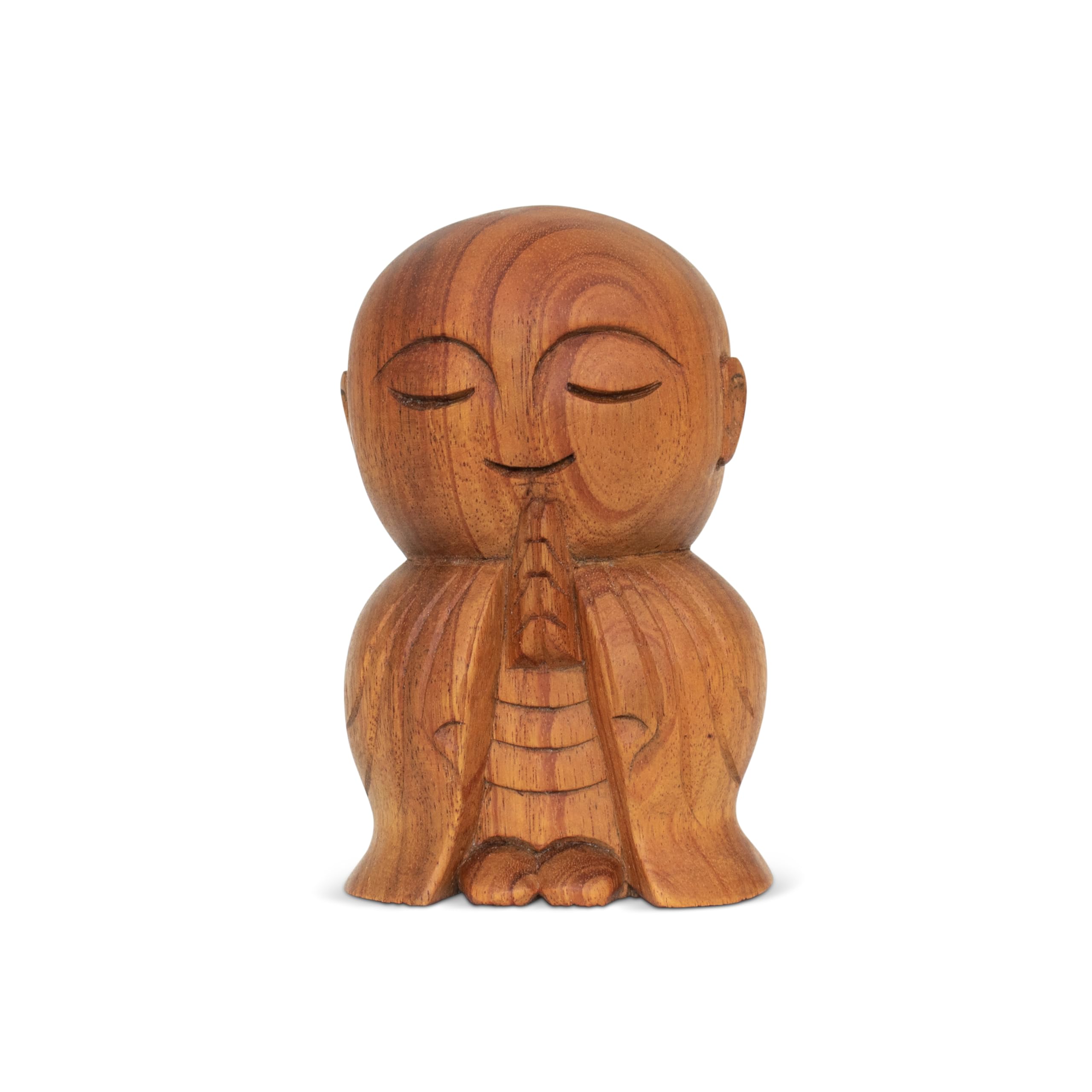 G6 Collection Brown Hand Carved Wooden Buddha Monk Figurine, Praying Monk Statue Sculpture For Meditation, Rustic Spiritual Home Décor,
