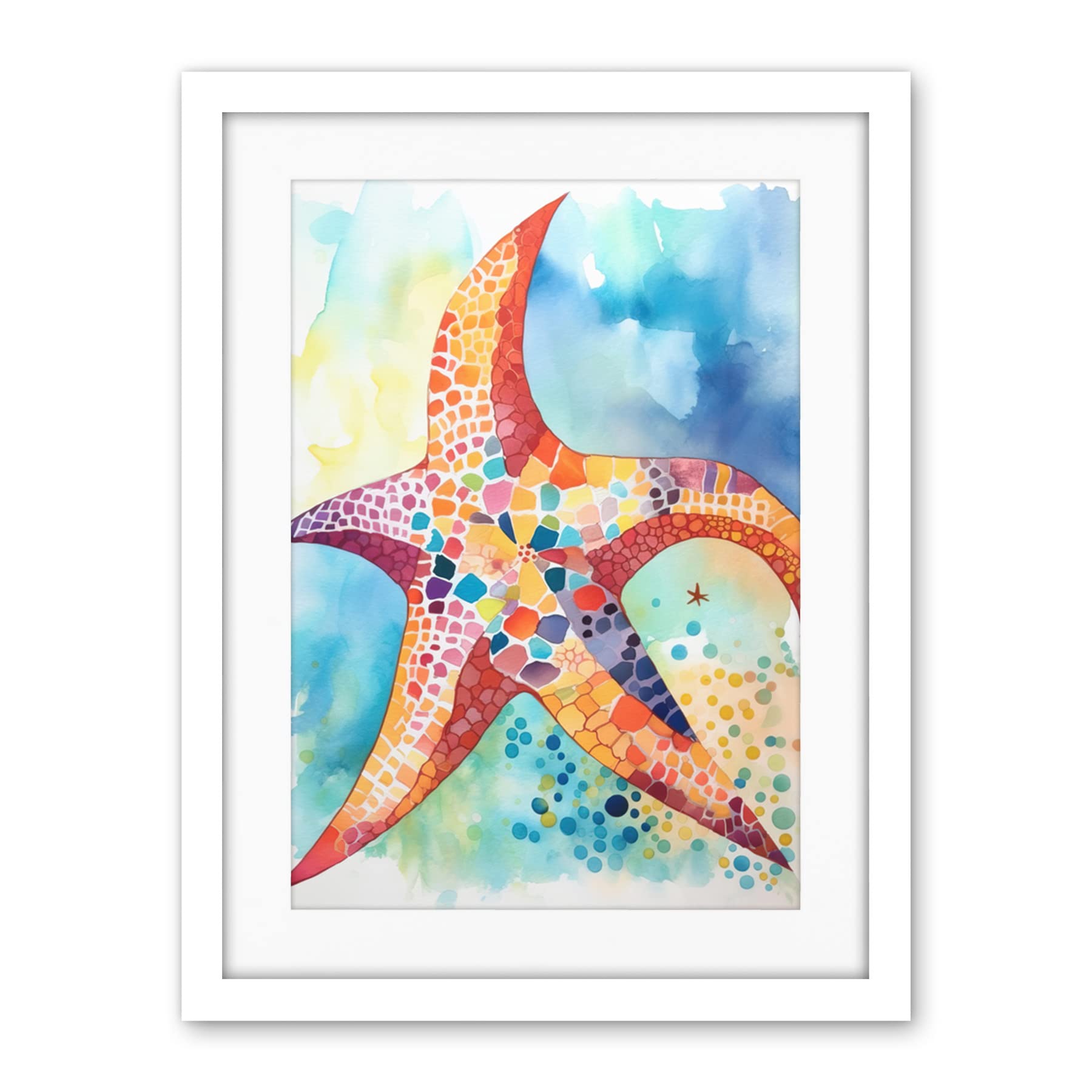 Artery8 Abstract Mosaic Starfish Folk Art Artwork Framed Wall Art Print 18X24 Inch