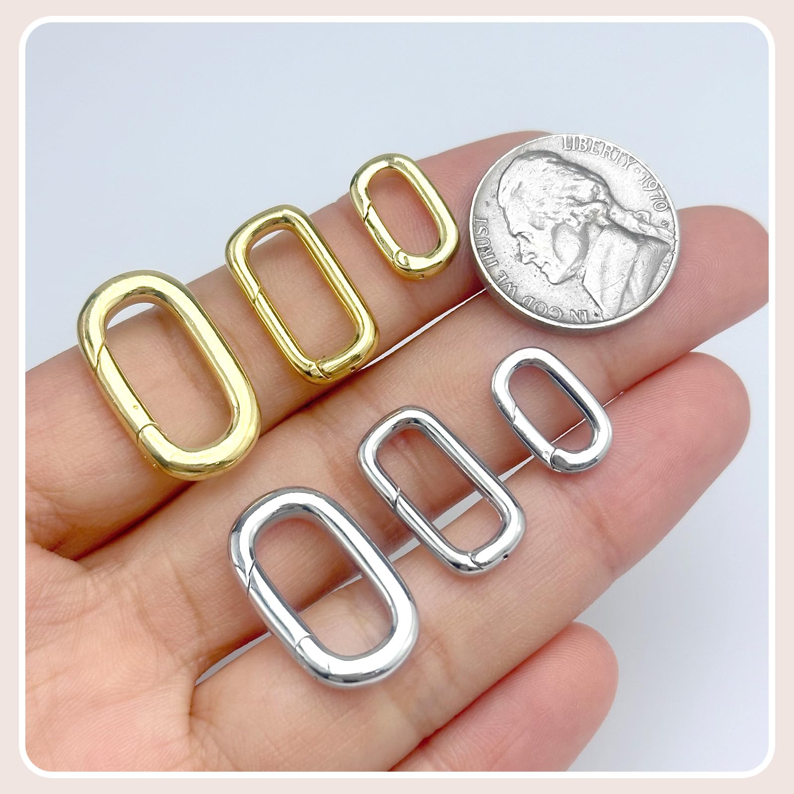Paquete de 12 mosquetones de latón con cierre de resorte, llavero de diseño ovalado, adecuado para hacer llaveros, collares, pulseras