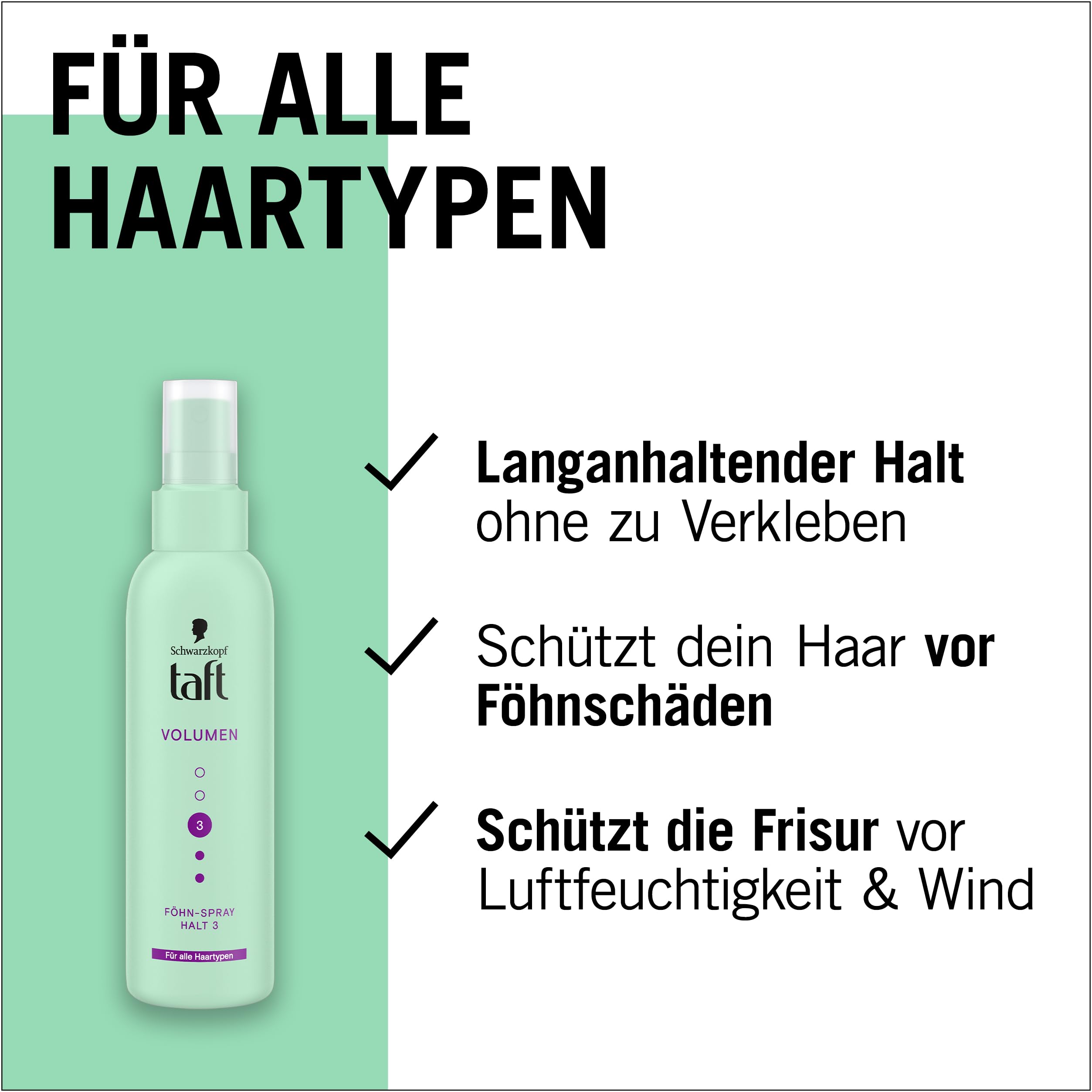 Schwarzkopf Taft spray do suszarki do włosów, pojemność (150 ml), stopień utrzymania 3, spray do suszarki do włosów do wszystkich rodzajów włosów, spray objętościowy, wegańska formuła *