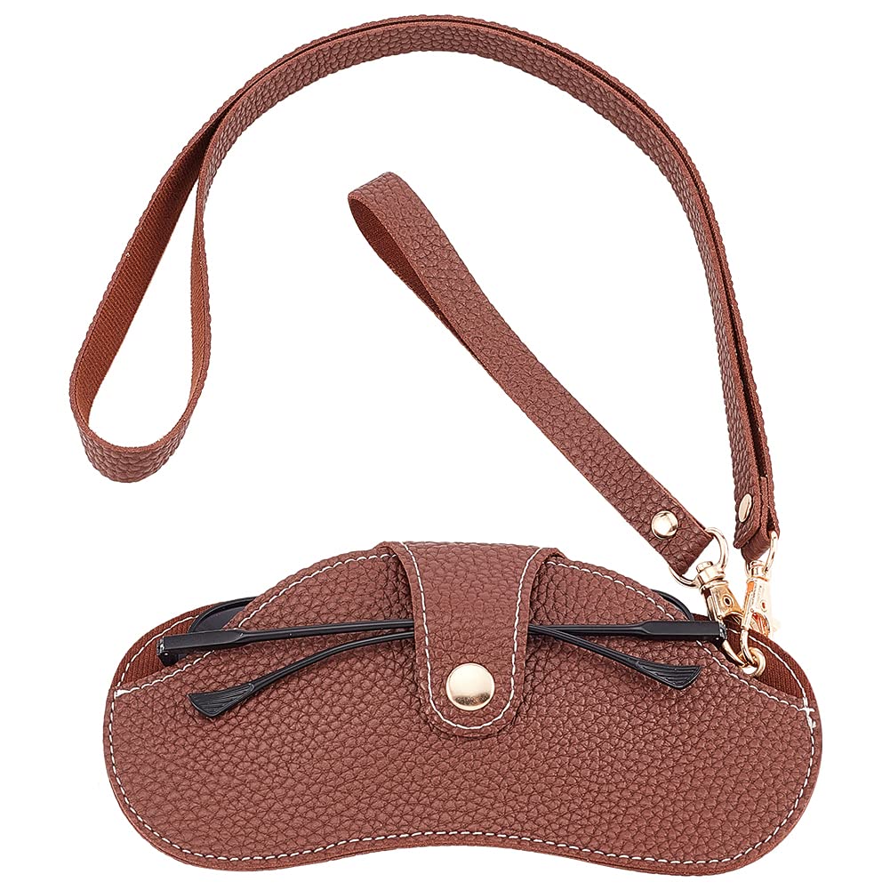 PH PandaHall PandaHall Estuche de gafas portátil de piel sintética para gafas de sol con estuche suave para gafas de sol organizador para almacenamiento con cuerda,marrón