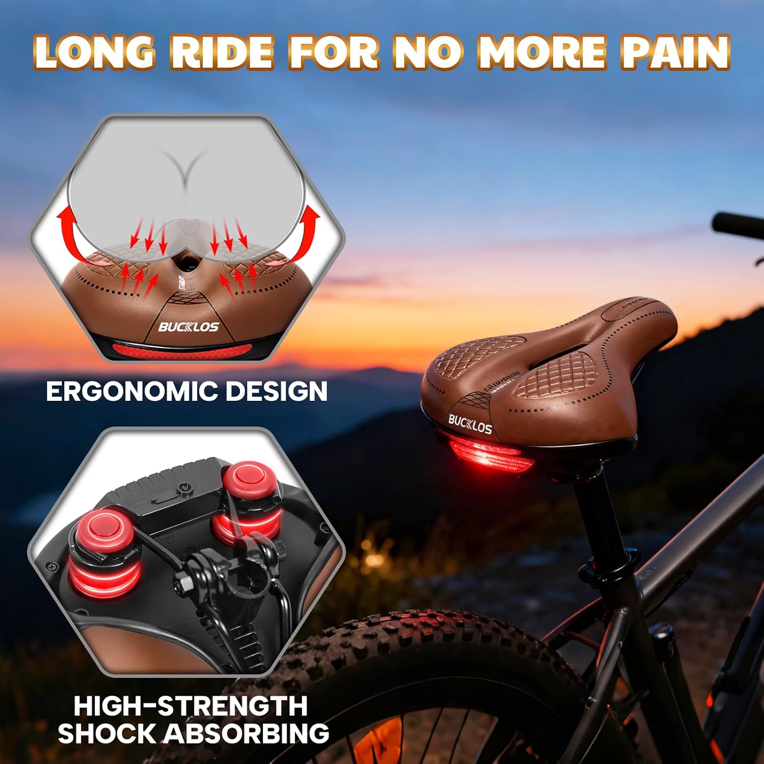 BUCKLOS Comfortable Bike Seat Cushion for Men Women Wide Bicycle Saddle Soft Memory Foam Padded Replacement Seats Fit for Peloton, Exercise Bikes, Ebike,Cruiser