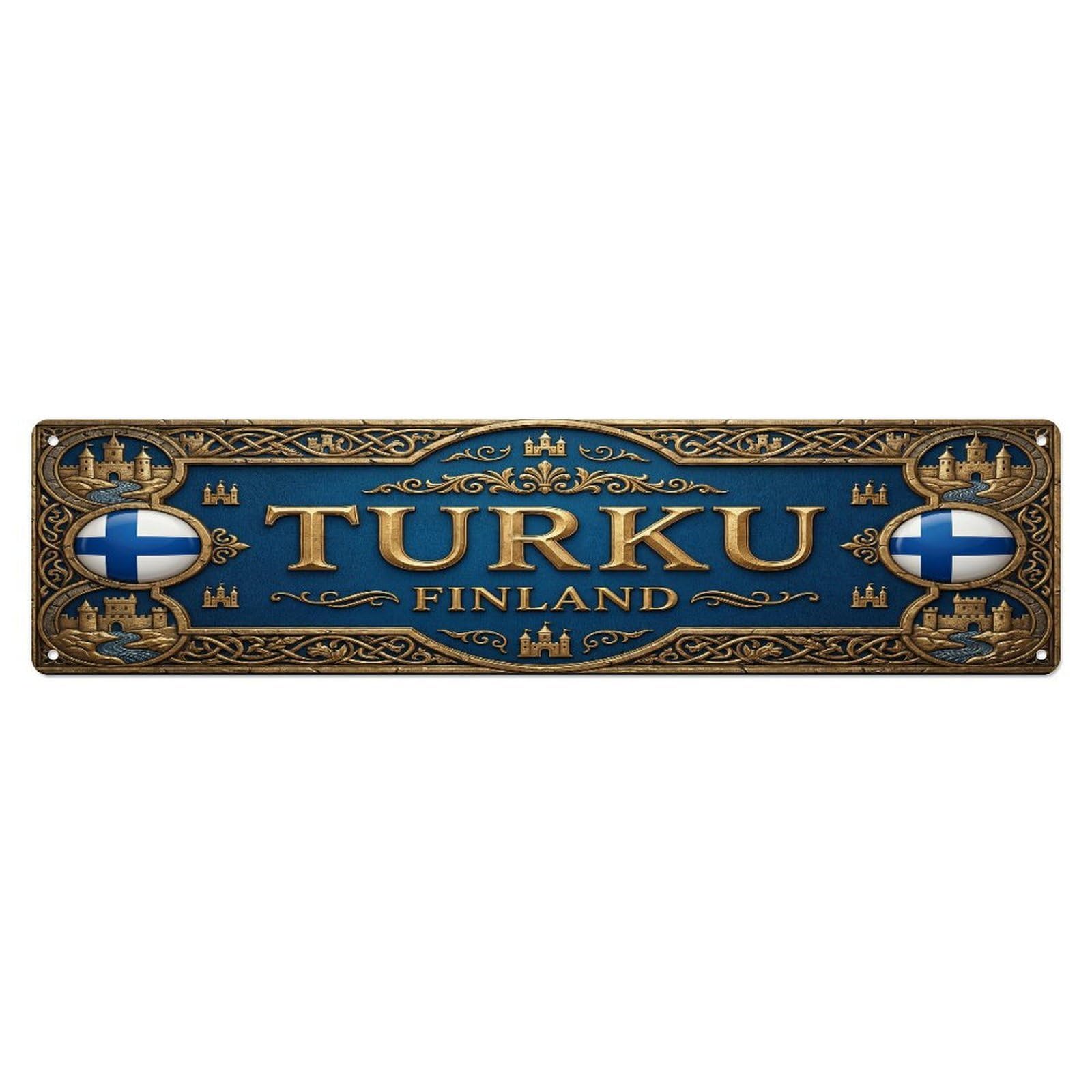 Xanthor Style Metal Tin Sign Vintage Turku Finland Flag Pattern