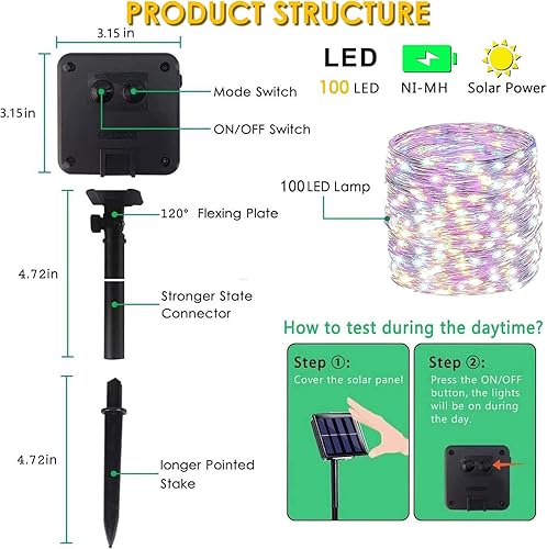 Miniatura 6 de Guirnalda de luces solares para exteriores, paquete de 2 luces solares de 80 pies, 200 luces LED solares de Navidad para exteriores, alambre de