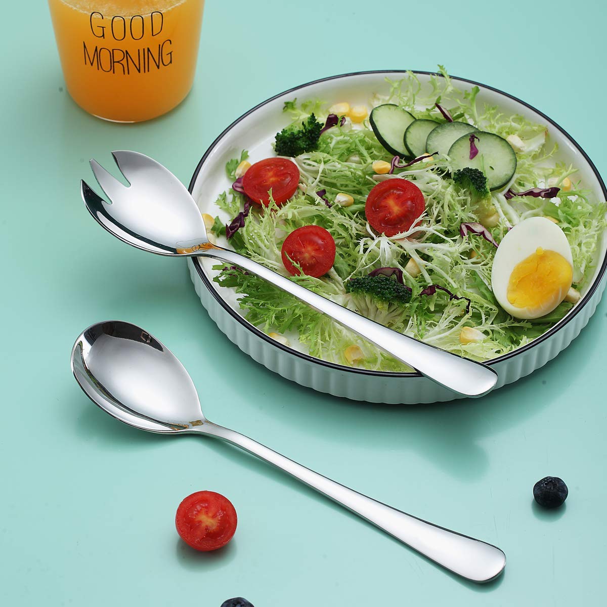 Grote 12 salade servers set serveerlepel vork 18/10 roestvrij staal - goud