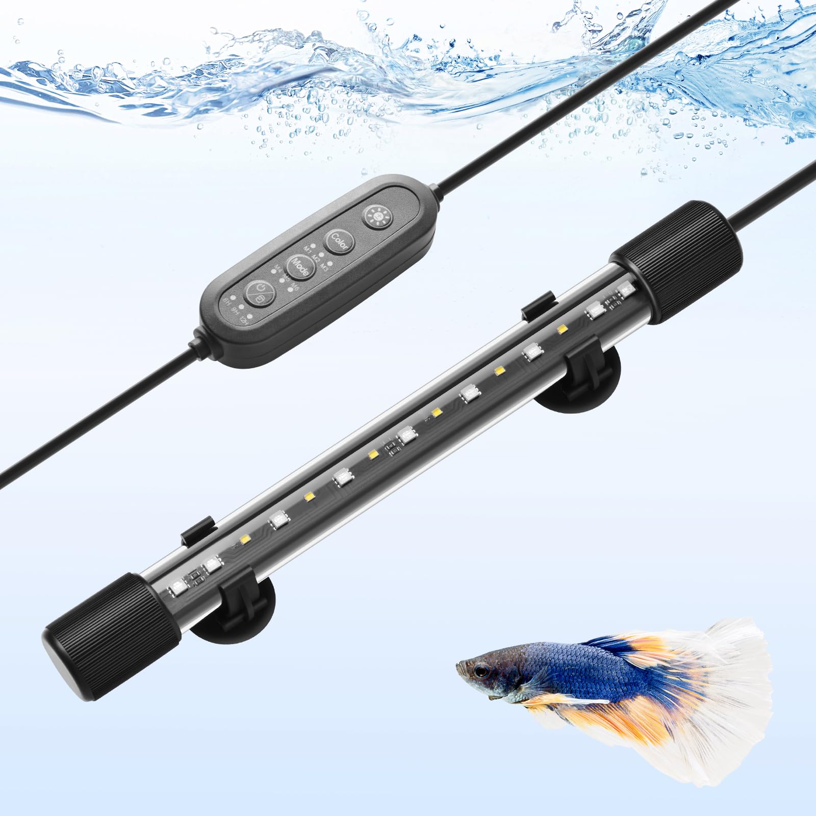 PYPABL 28cm Submersible Aquarium LED Light, 24/7 Aquarium Lights with Full Spectrum RGBW LEDs, IP68 Waterproof Fish Tank Light with Dimming, Timming and Color Adjustable