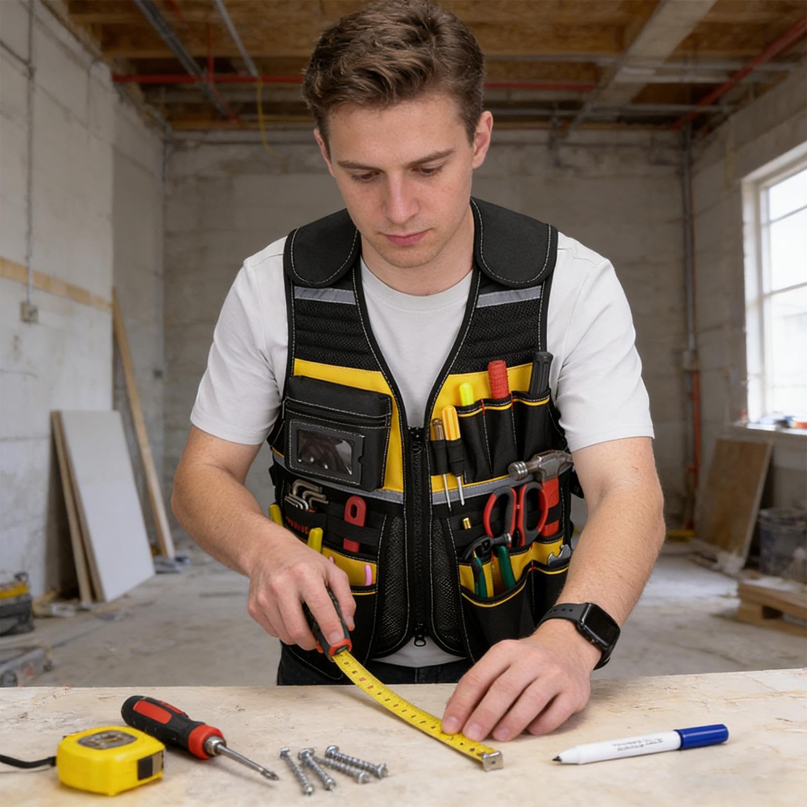 Gilet De Travail | Ceinture À Outils Multi-Poches Et Organisateur De Sécurité - Gilet À Outils Pour Électricien,Pour Mari Père Charpentier Construction Nettoyage Grill Mécanicien Anniversaire