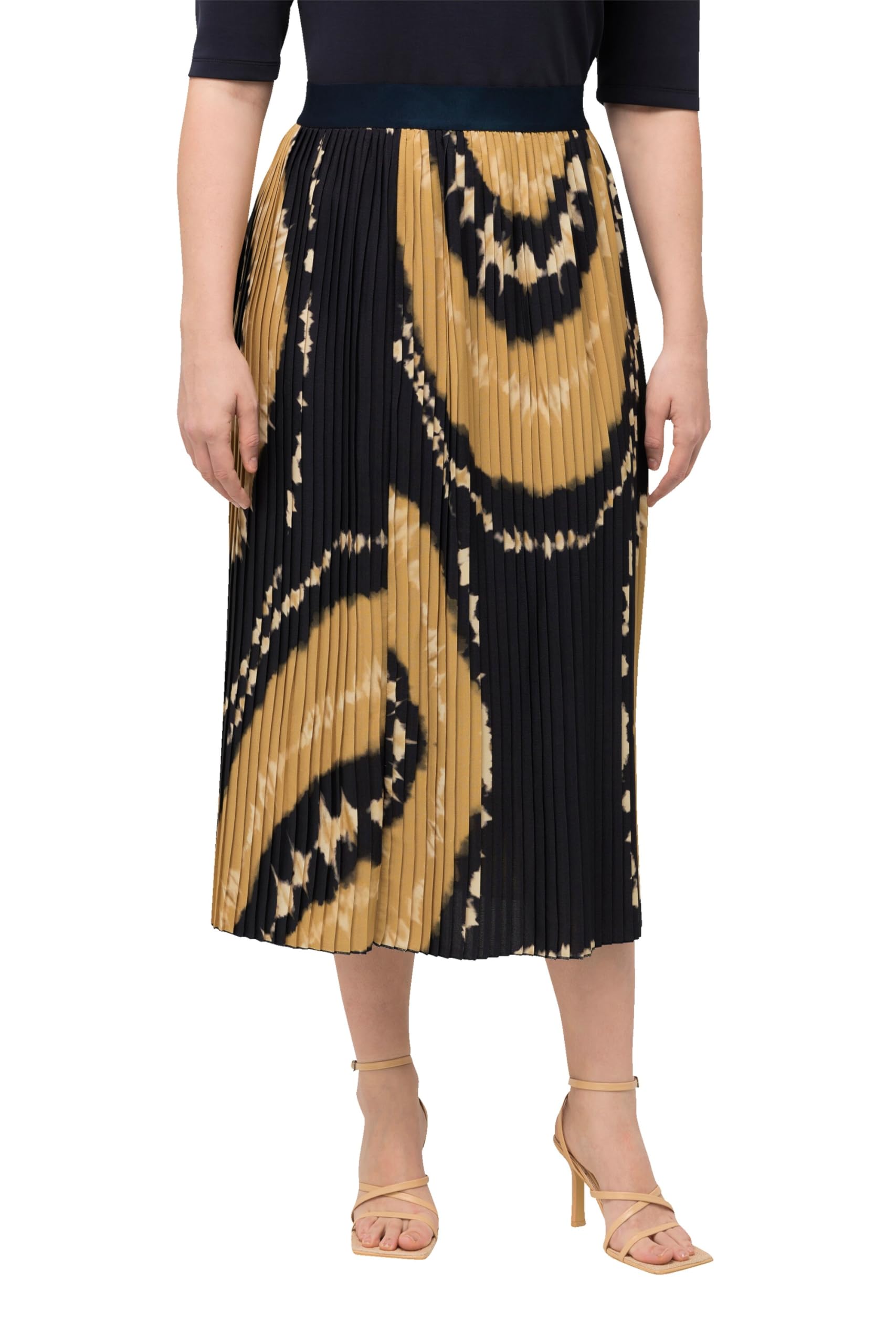 Ulla Popken Damen große Größen Übergrößen Plus Size Plissee-Rock, Batikdruck, Elastikbund, A-Linie 830387