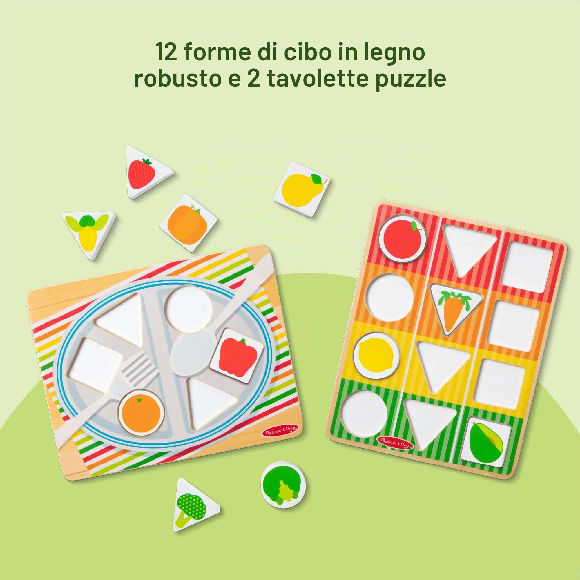 Melissa & Doug - Carrello della spesa giocattolo in legno per ordinare le forme con puzzle, Giochi in legno, Giocattoli per lo sviluppo, 12 mesi, Regalo per bambino e bambina - Certificati FSC