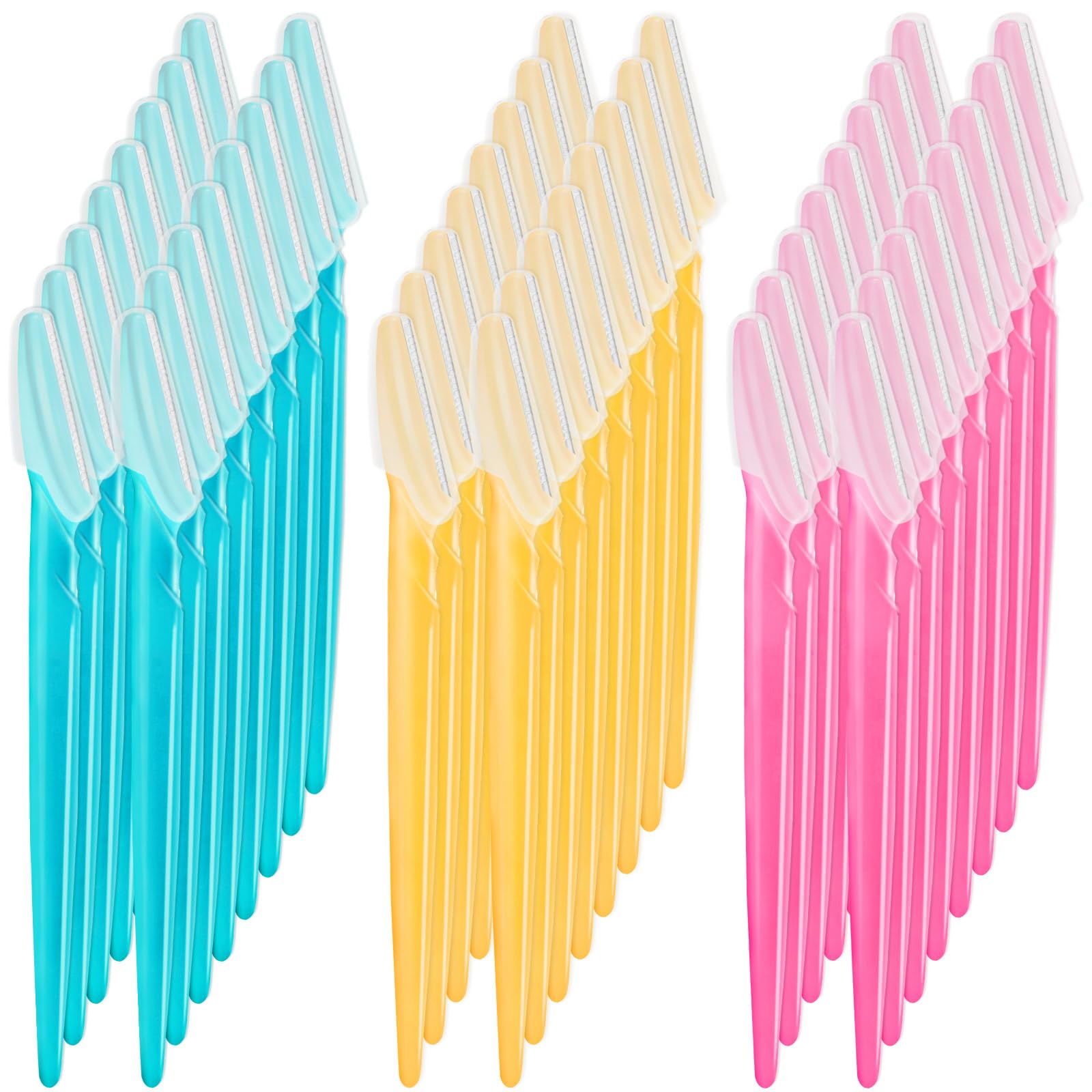 48 Pcs Eyebrow Razor, Face Razor Multipurpose Dermaplaning Tool, Hair Trimmer Shaper Shaver with Protective Cover, Facial Removal for Women Men Body Use, Yellow,Blue,Pink, Count (Pack of 1)